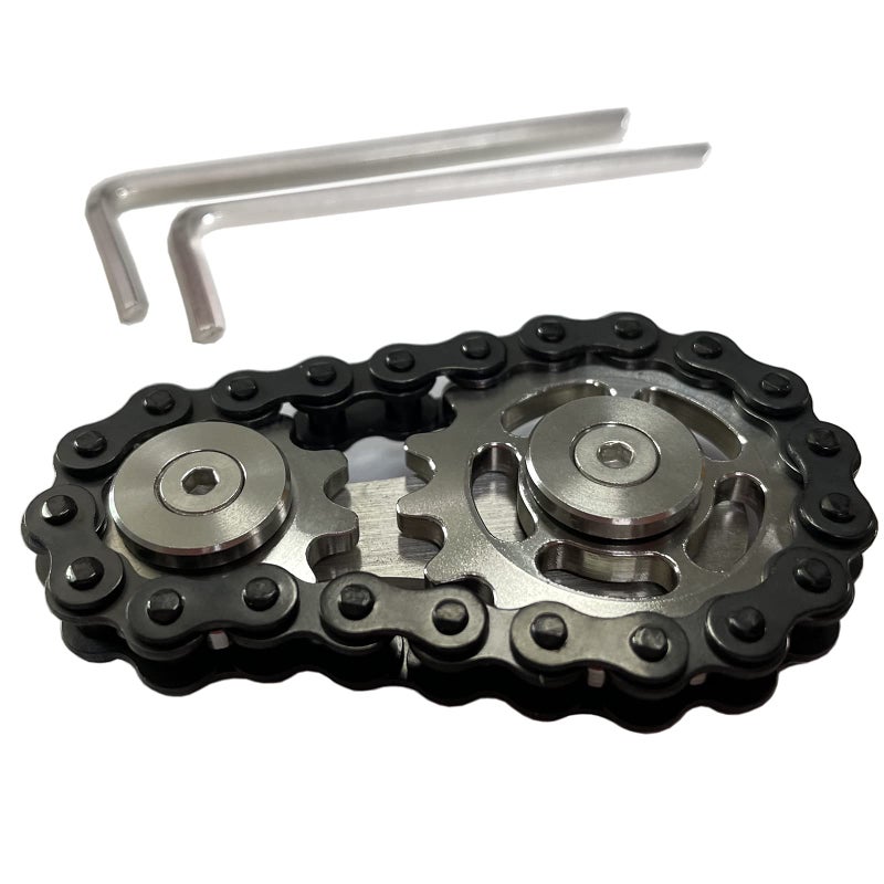 Bitopbi Stainless Steel Sprocket Fidgets Chain Fidget Cube Gears Linkage Bike Chain Novelty Fidget Block Kinetic Desk Toy Metal EDC Focus Meditation Break Bad Habits ADHD (Black) - Image 2